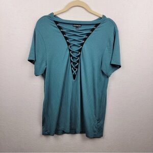 Express Teal Lace-Up Women's Top